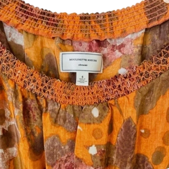 Anthropologie Cara Cara 100% silk orange print midi bohemian peasant dress sz 4 - Picture 7 of 12
